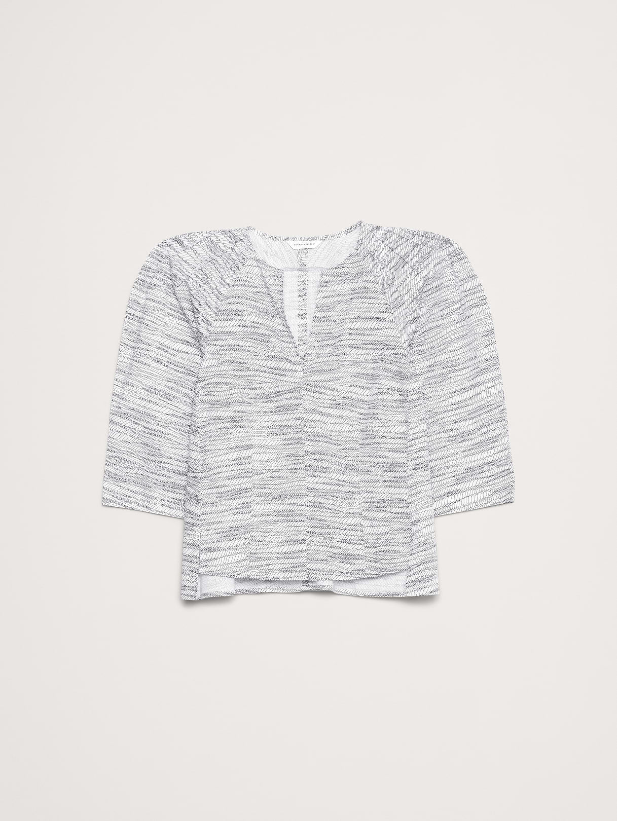 Stretch-Cotton Volume-Sleeve Top - Mini Ivory Rope Print