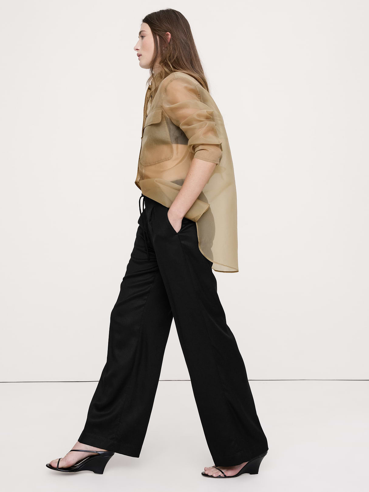High-Rise Wide-Leg Drapey TENCEL™ Pull-On Pant - Black