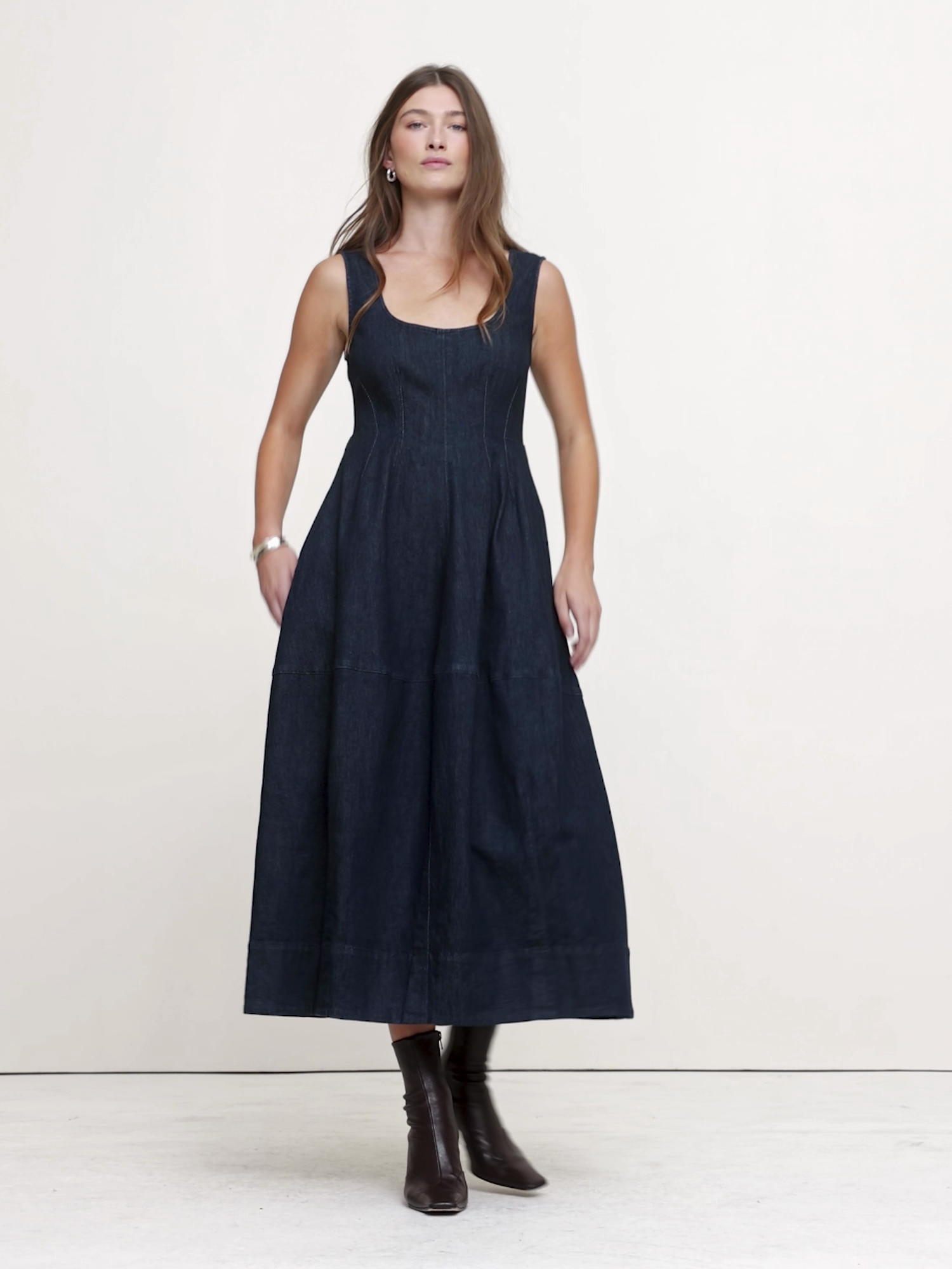 Denim Barrel Midi Dress - Indigo Blue