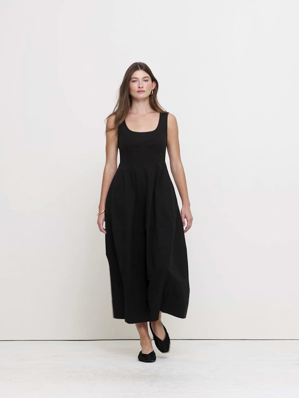 Stretch-Cotton Barrel Midi Dress - Washed Black