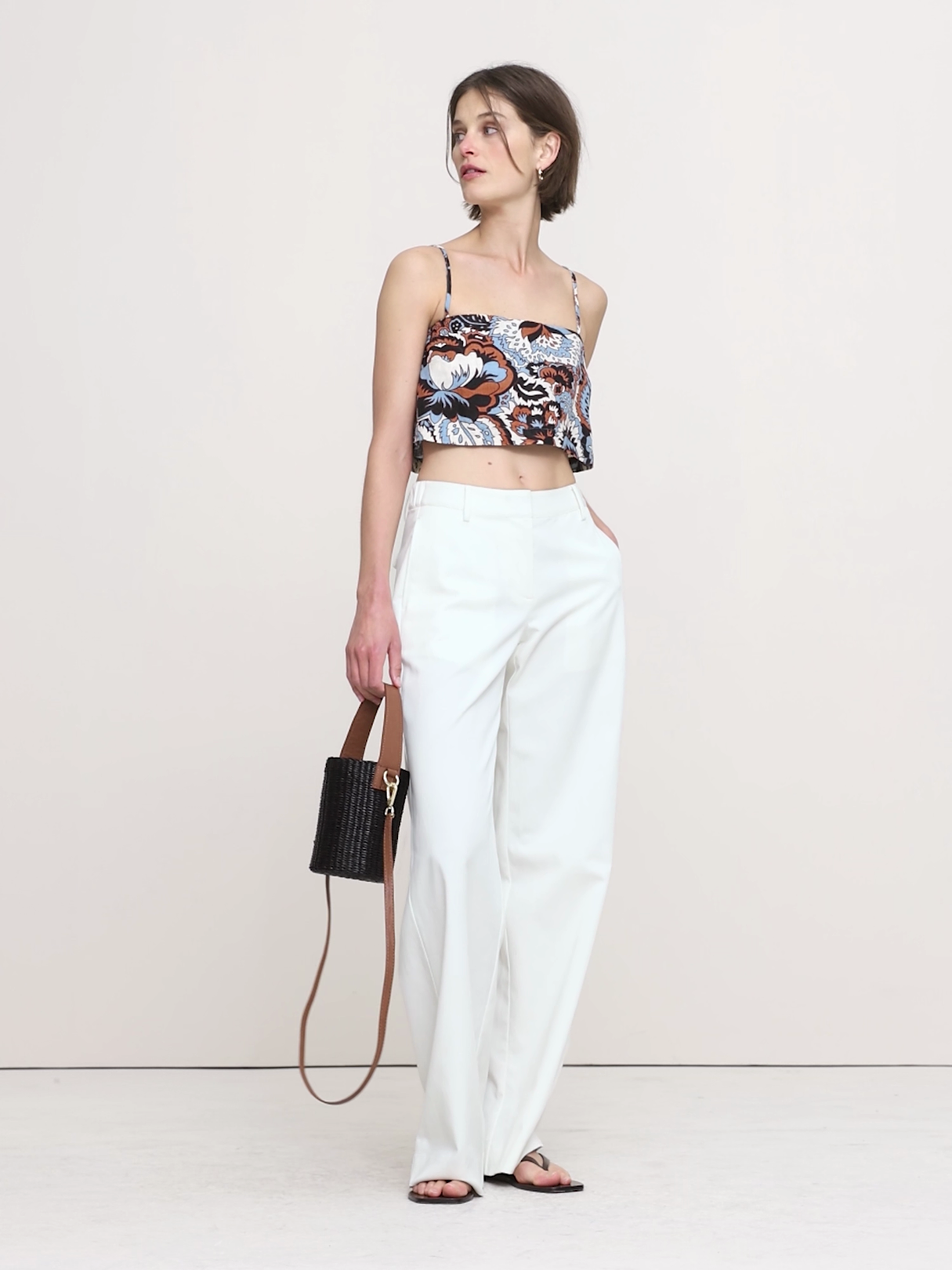 Linen Cropped Cami - Blue Floral