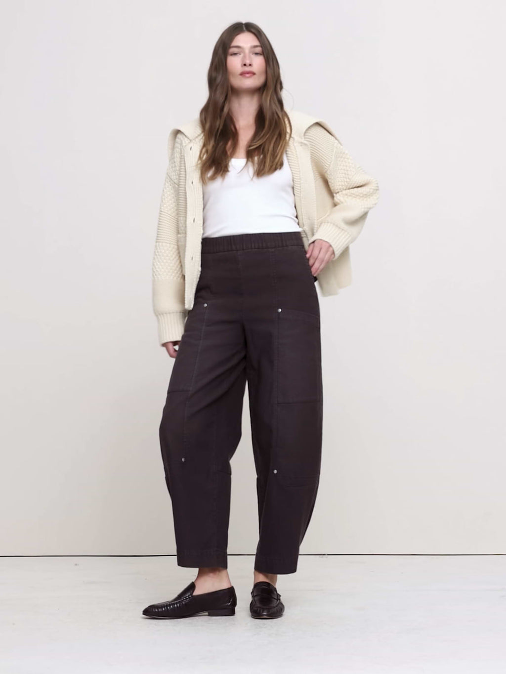 Wide-Leg Textured Twill Pull-On Pant - Molasses Brown