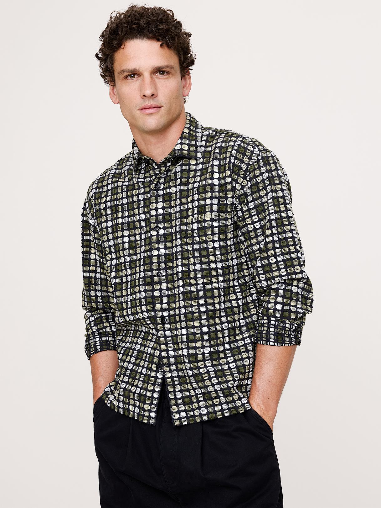 Relaxed-Fit Jacquard Shirt - Green Geo