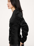 Stretch-Satin Ruched Top - Black