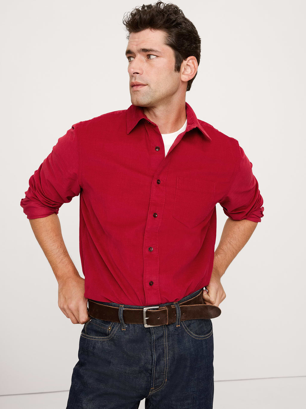 Standard-Fit Lightweight Corduroy Shirt - Red