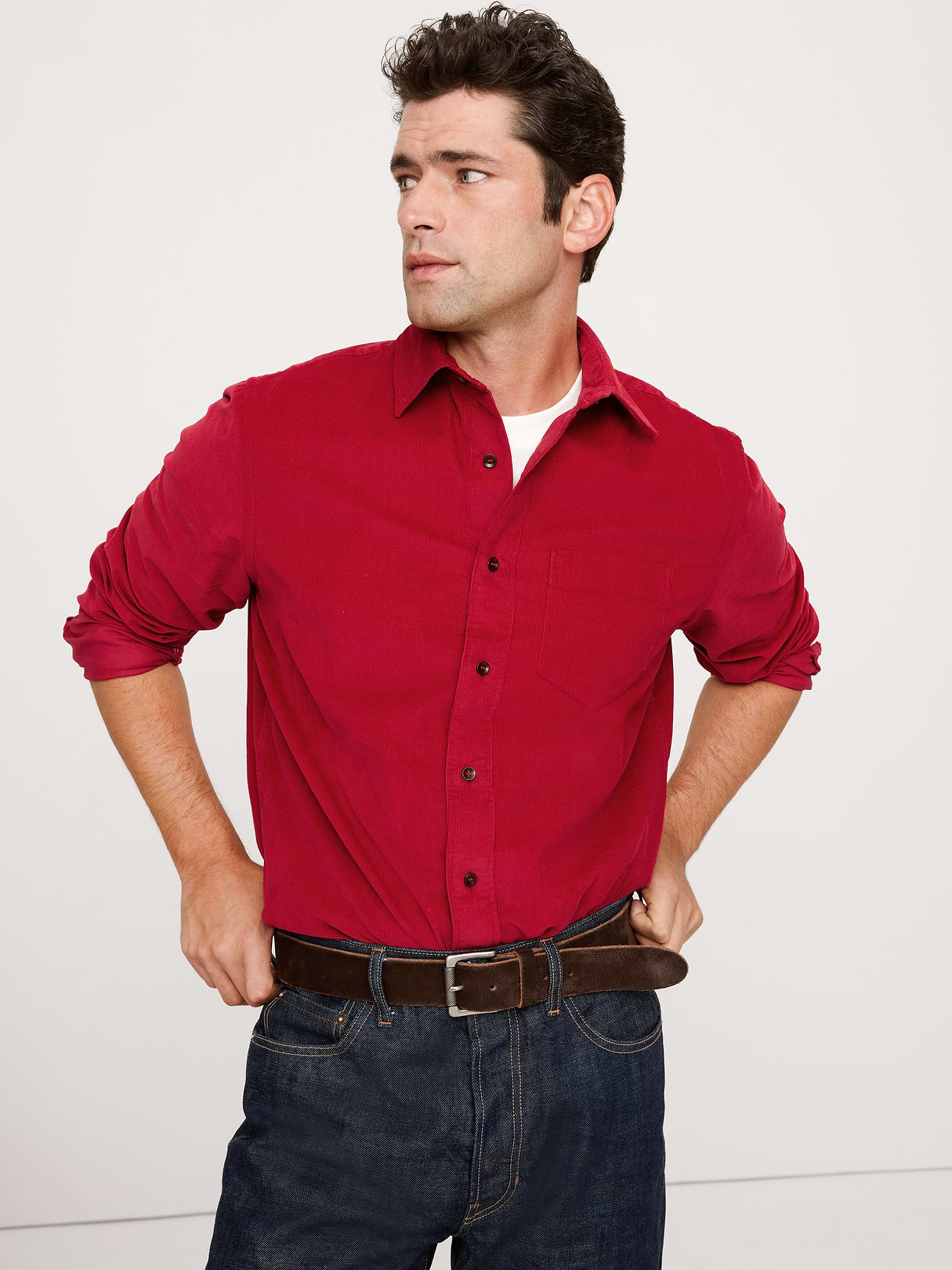 Standard-Fit Lightweight Corduroy Shirt - Red