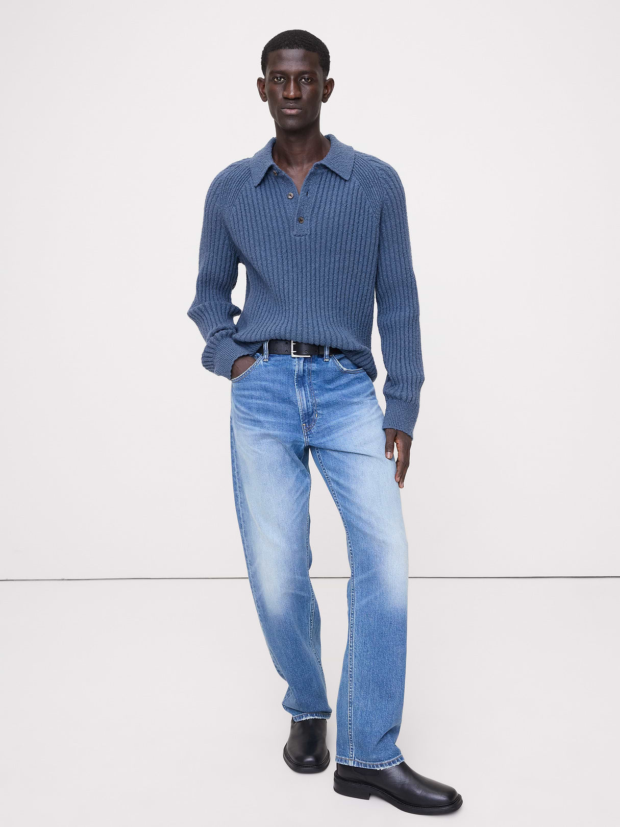 Bouclé Ribbed Sweater Polo - Atmosphere Blue