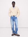 Ribbed Shawl-Collar Sweater - Ivory
