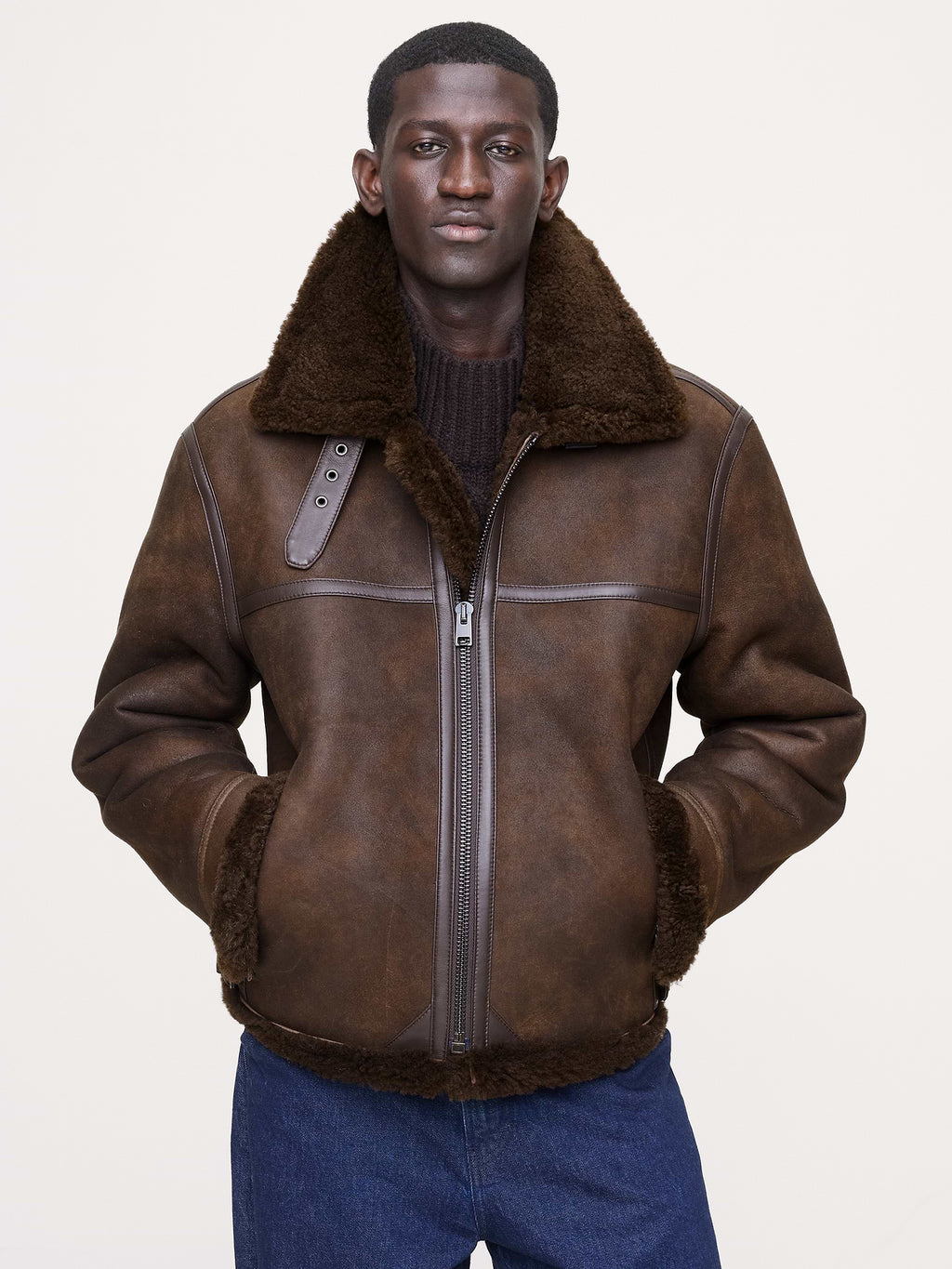 Shearling Aviator Jacket - Dark Brown
