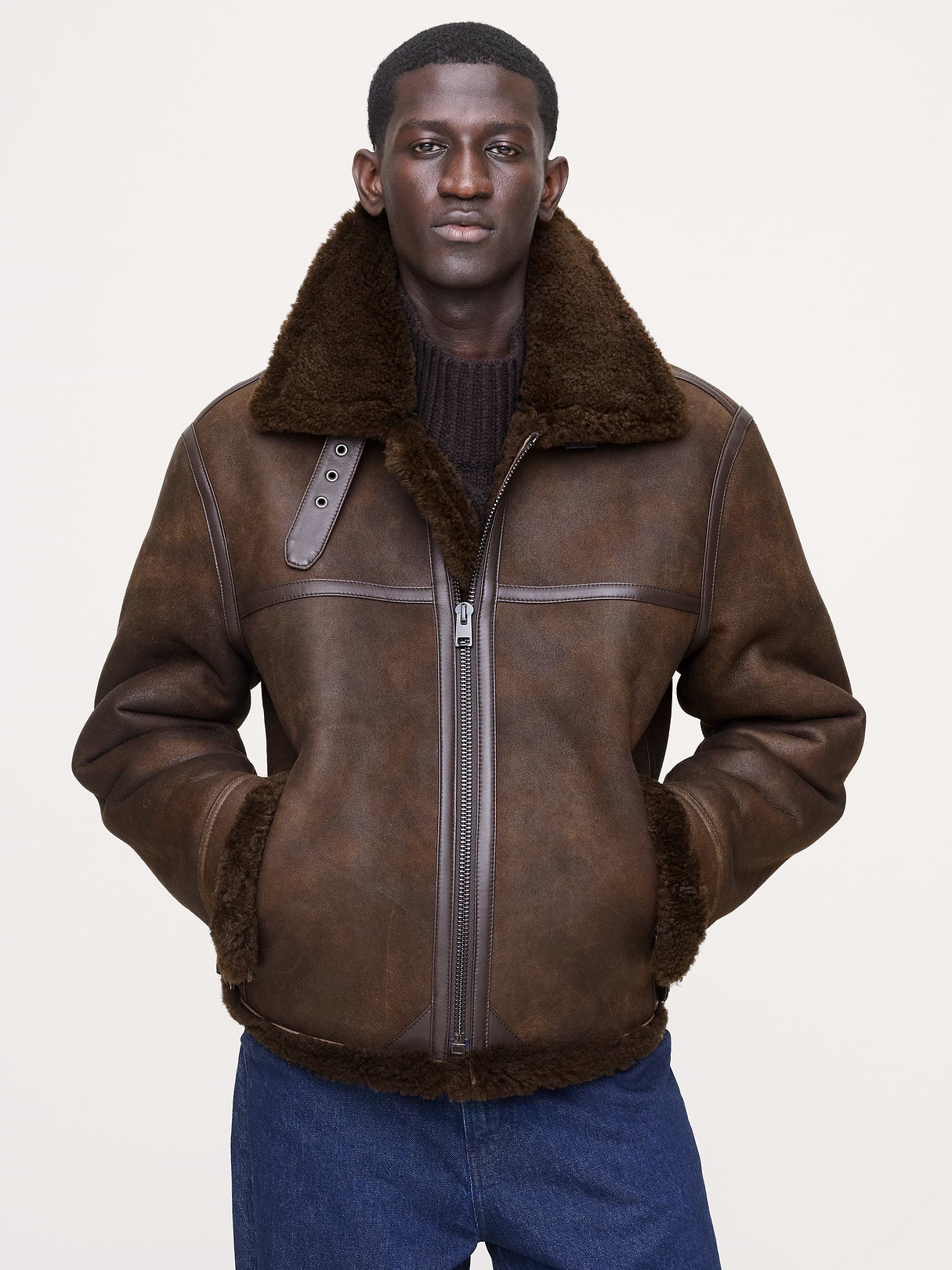 Shearling Aviator Jacket - Dark Brown