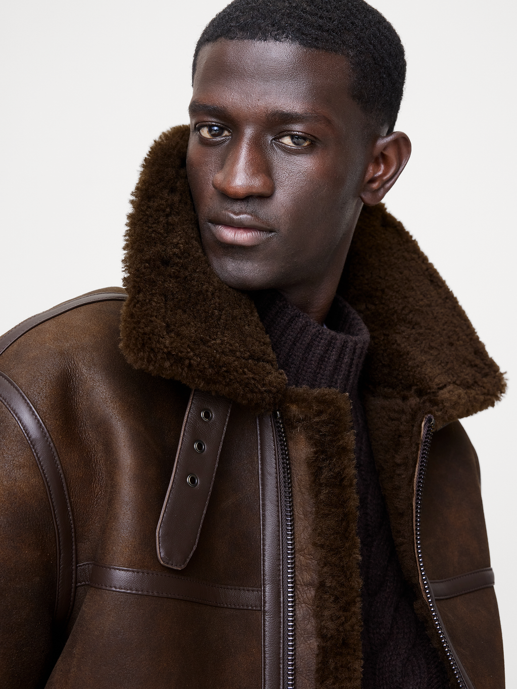 Shearling Aviator Jacket - Dark Brown