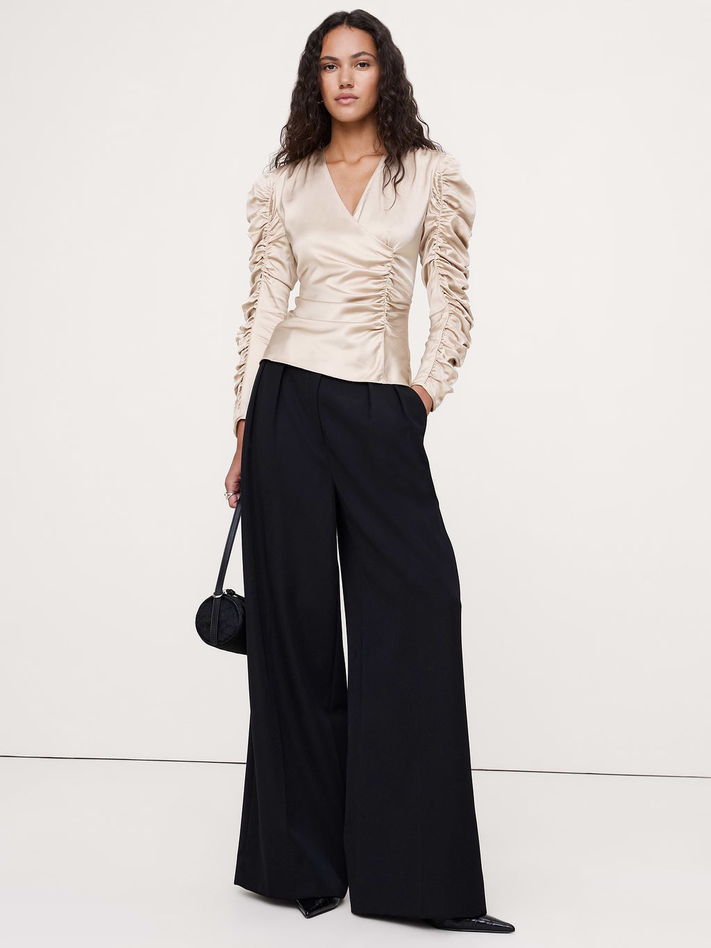 Stretch-Satin Ruched Top - Light Champagne