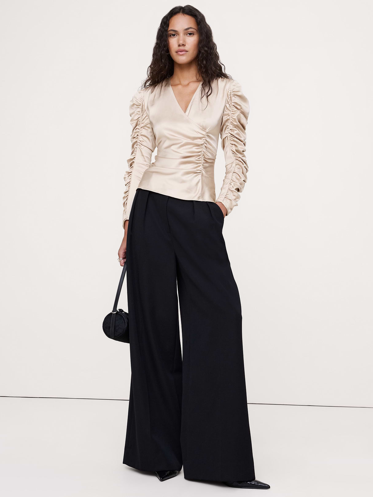 Stretch-Satin Ruched Top - Light Champagne