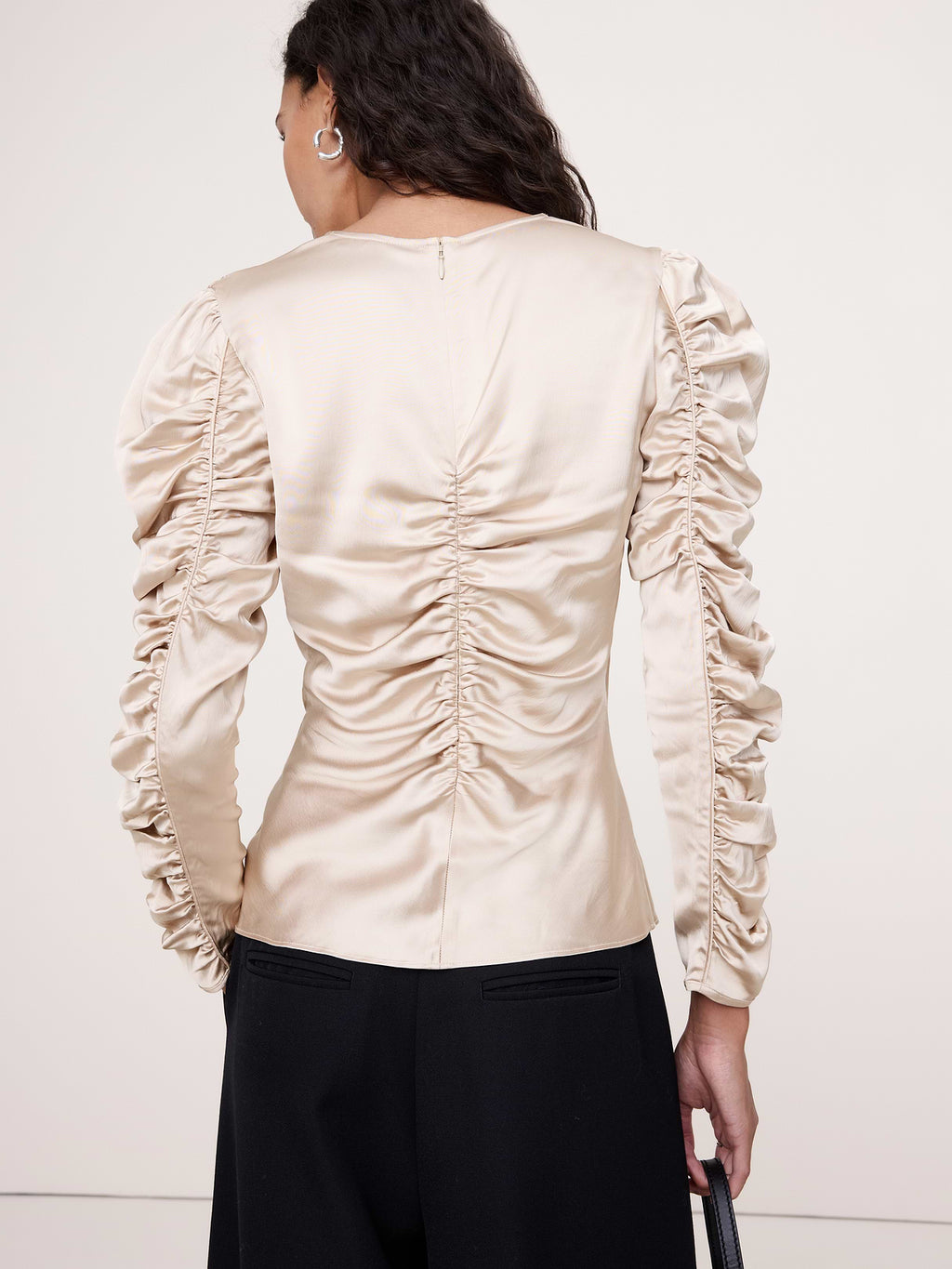 Stretch-Satin Ruched Top - Light Champagne