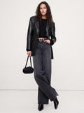 Fitted Leather Blazer - Black