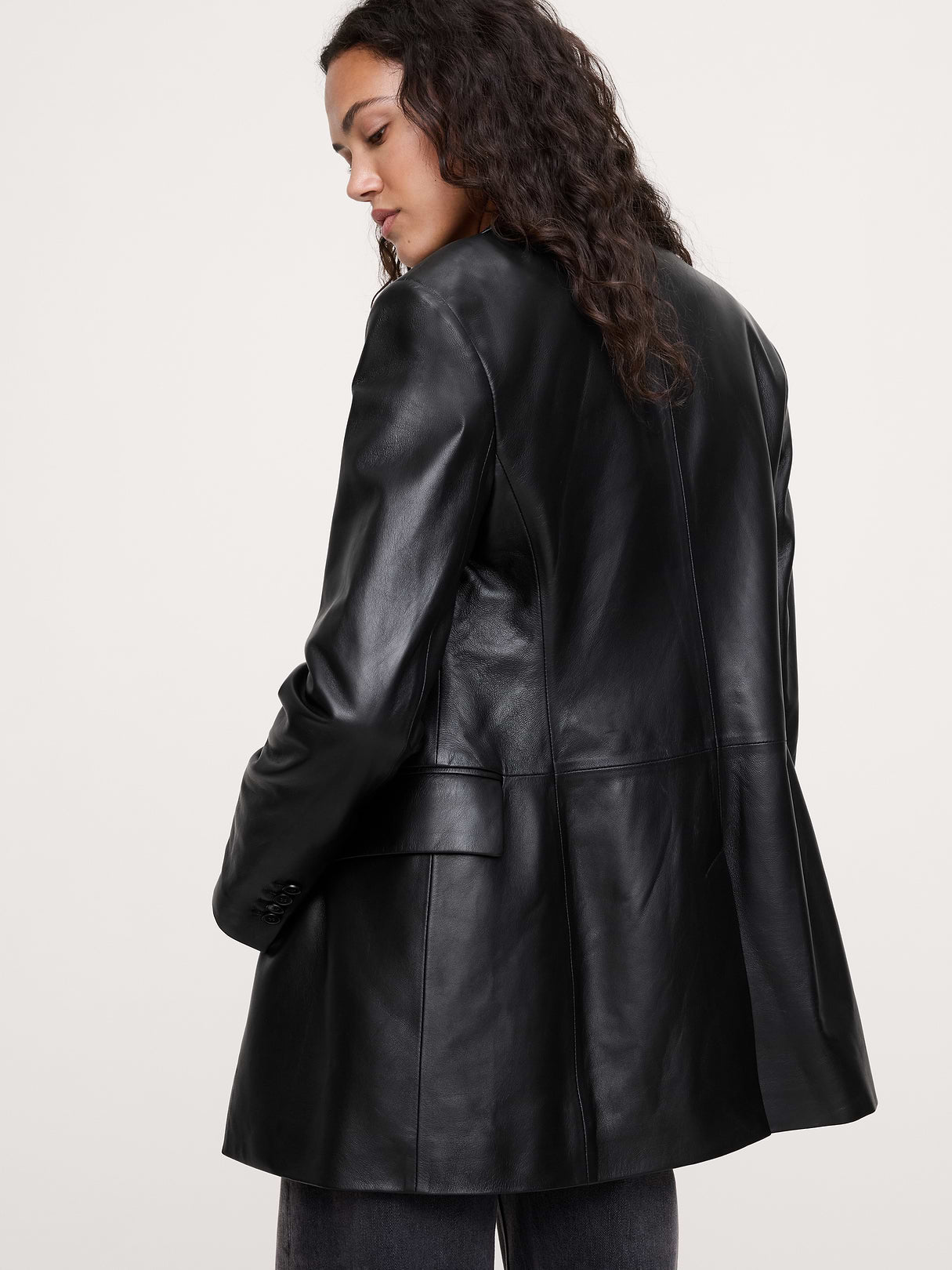 Fitted Leather Blazer - Black