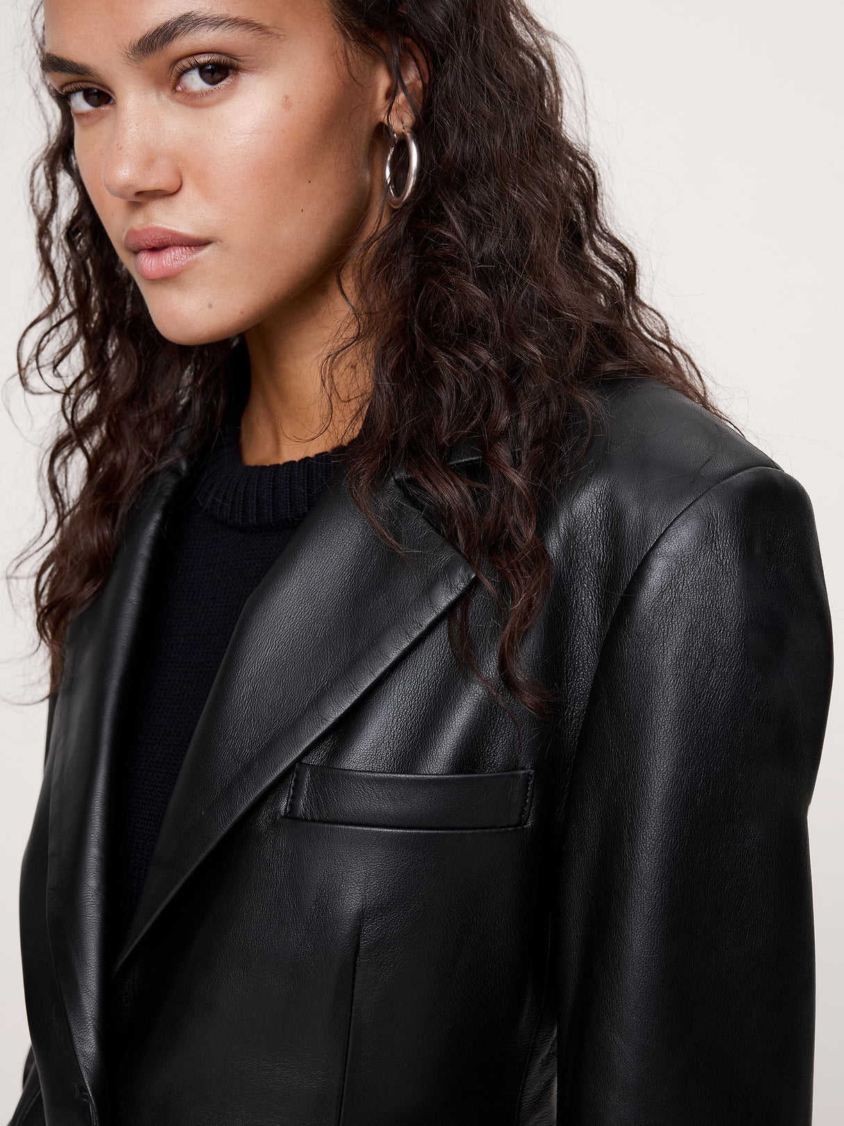 Fitted Leather Blazer - Black