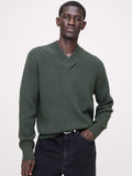 Cotton Thermal-Knit V-Neck Sweater - Yosemite Green