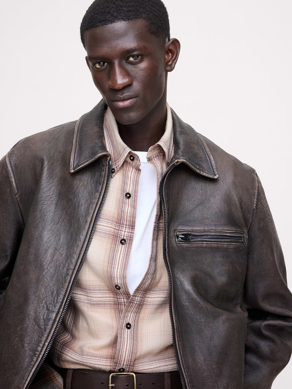 Standard-Fit Lightweight Flannel Shirt - Neutral Plaid