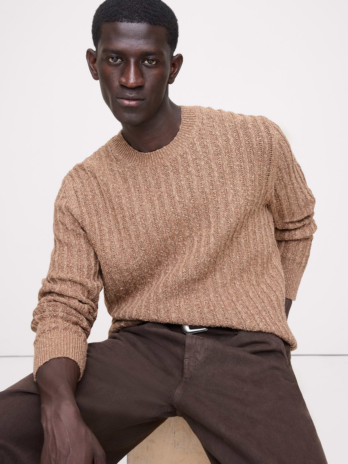 Cotton-Linen Blend Crew-Neck Sweater - Sanded Khaki Beige