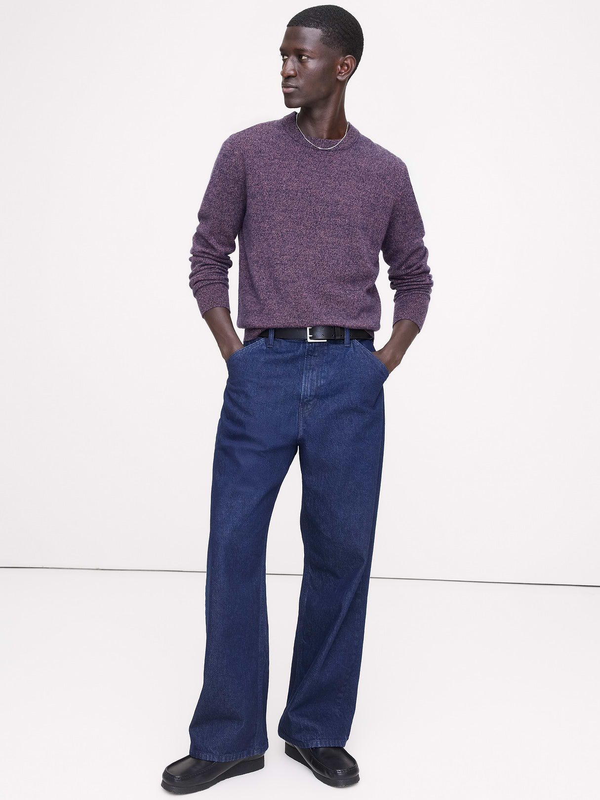 Cashmere Crew-Neck Sweater - Navy Blue & Pink
