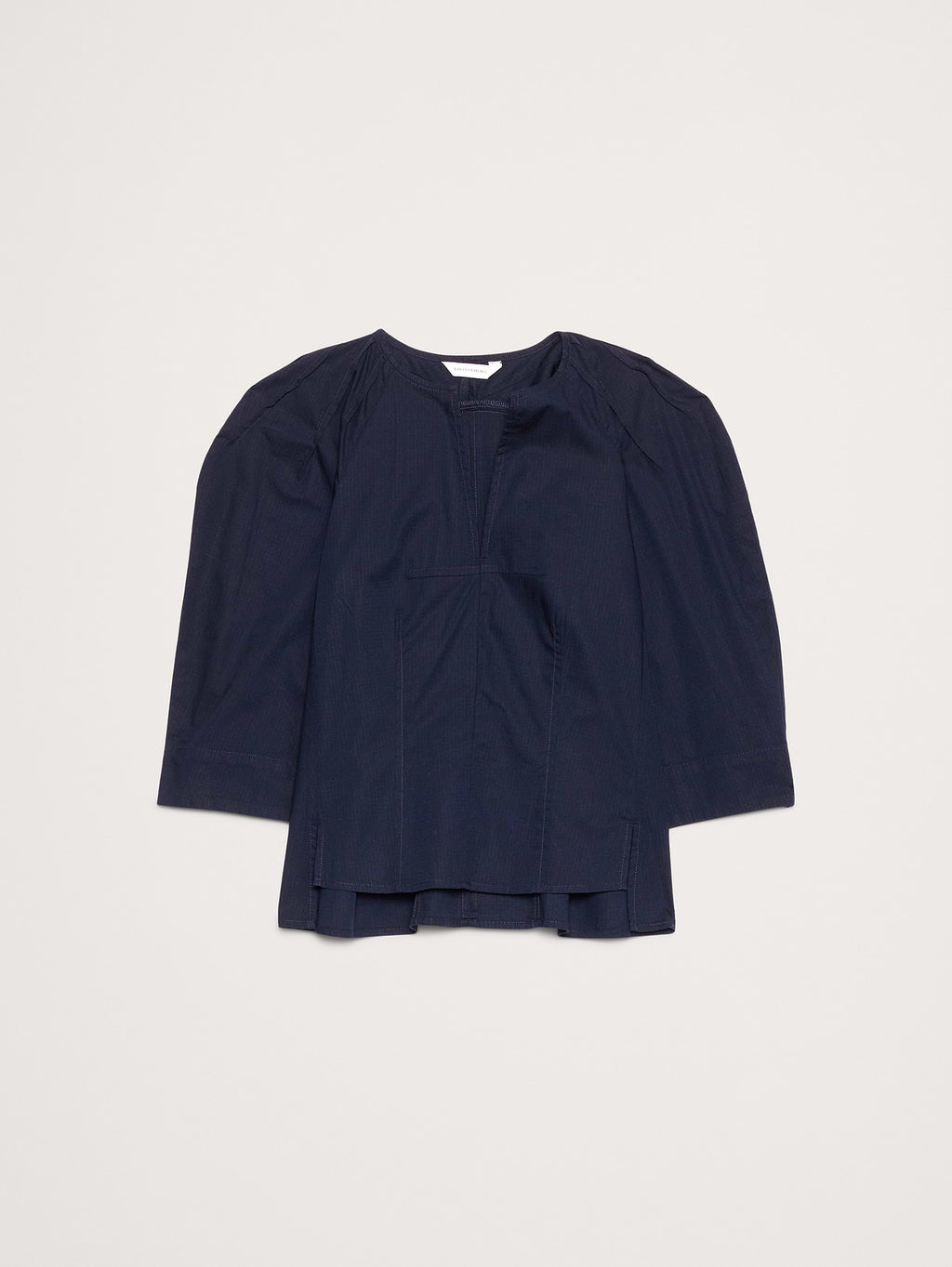 Stretch-Cotton Volume-Sleeve Top - Navy Blue