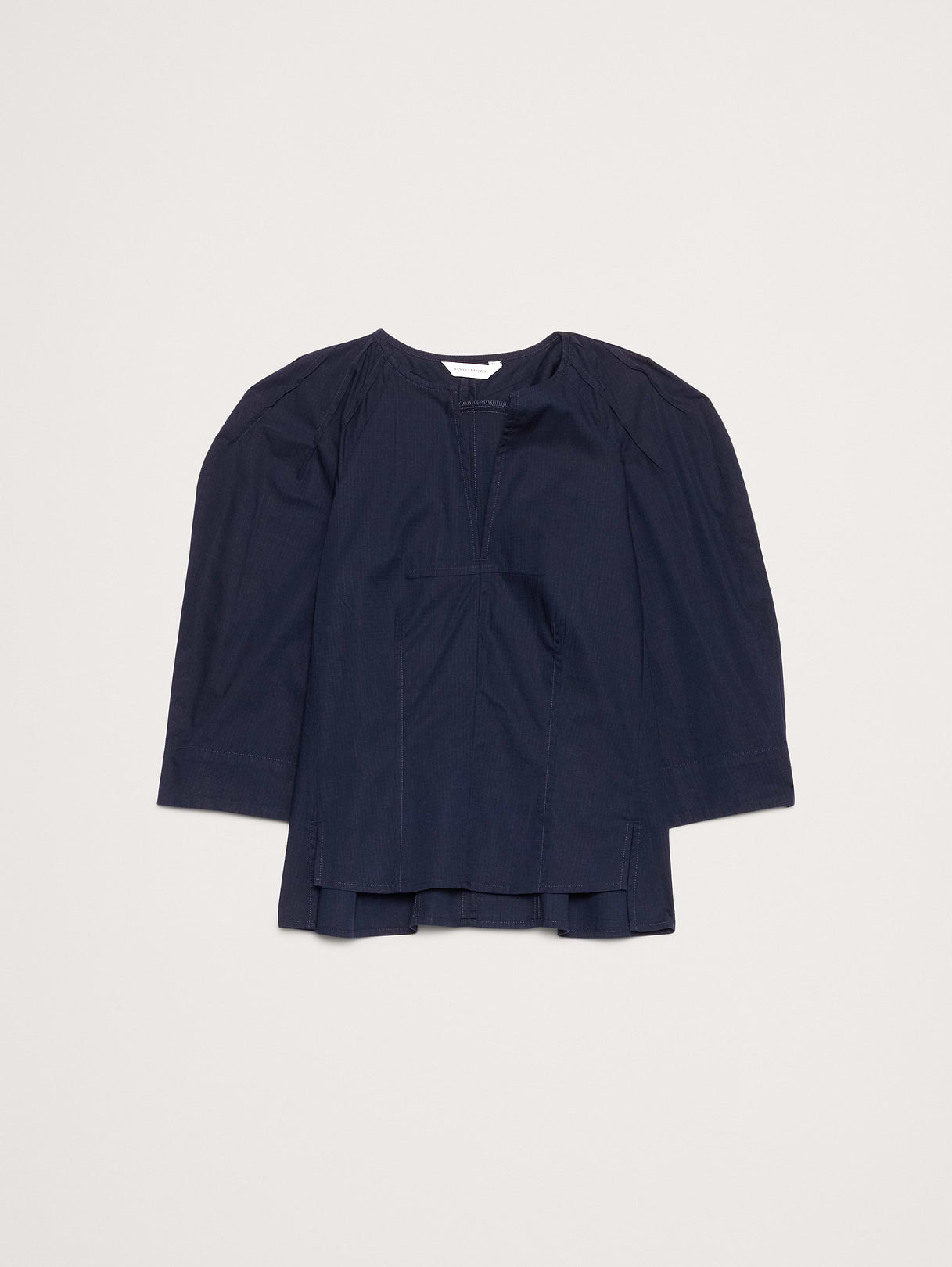 Stretch-Cotton Volume-Sleeve Top - Navy Blue