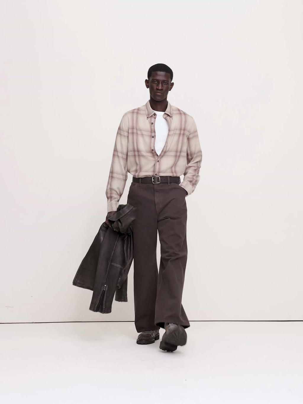 Standard-Fit Lightweight Flannel Shirt - Neutral Plaid
