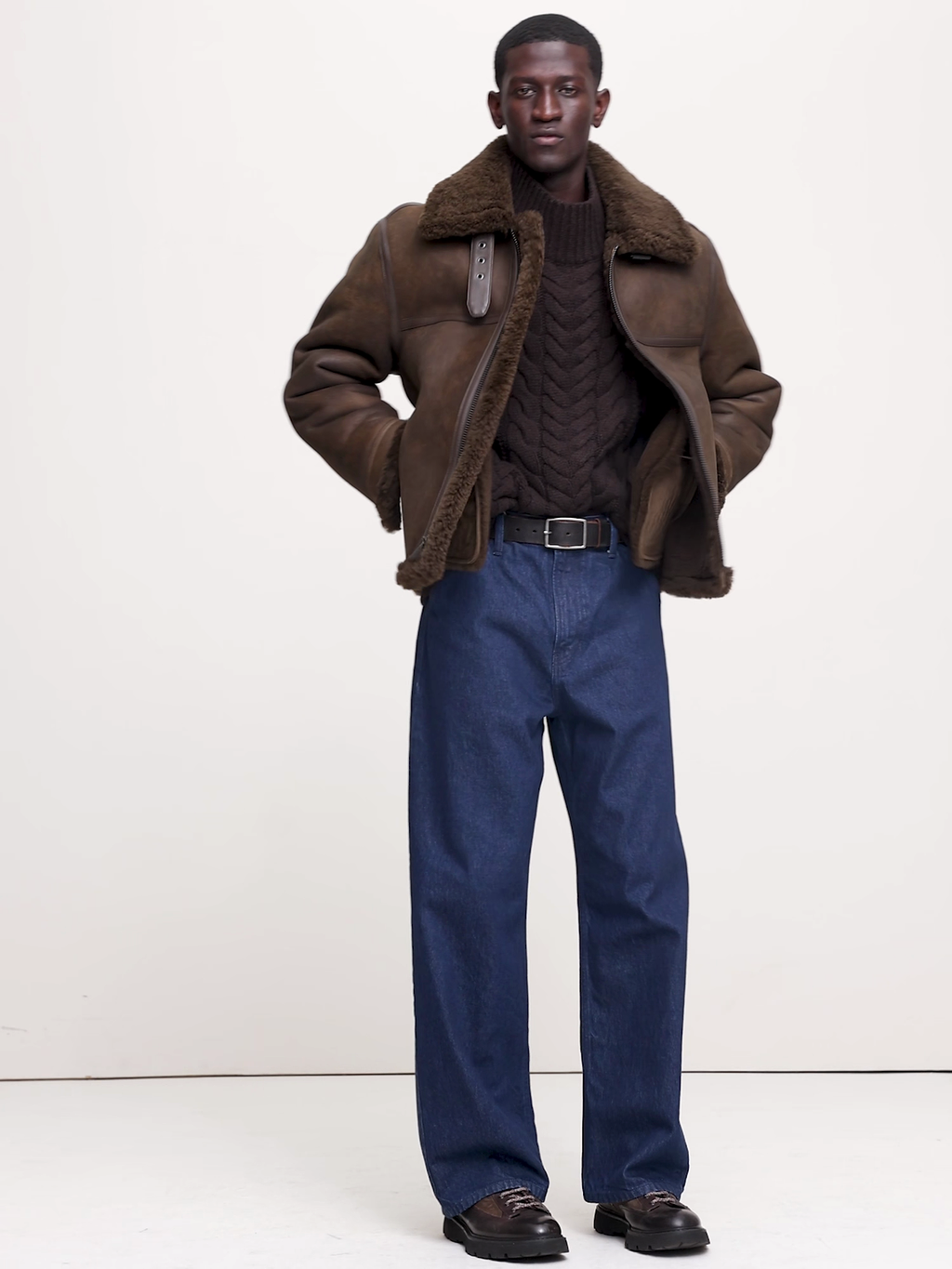 Shearling Aviator Jacket - Dark Brown