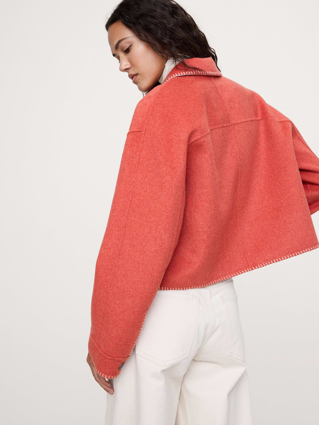 Double-Faced Short Jacket with Blanket Stitch - Harbor Sunset Orange