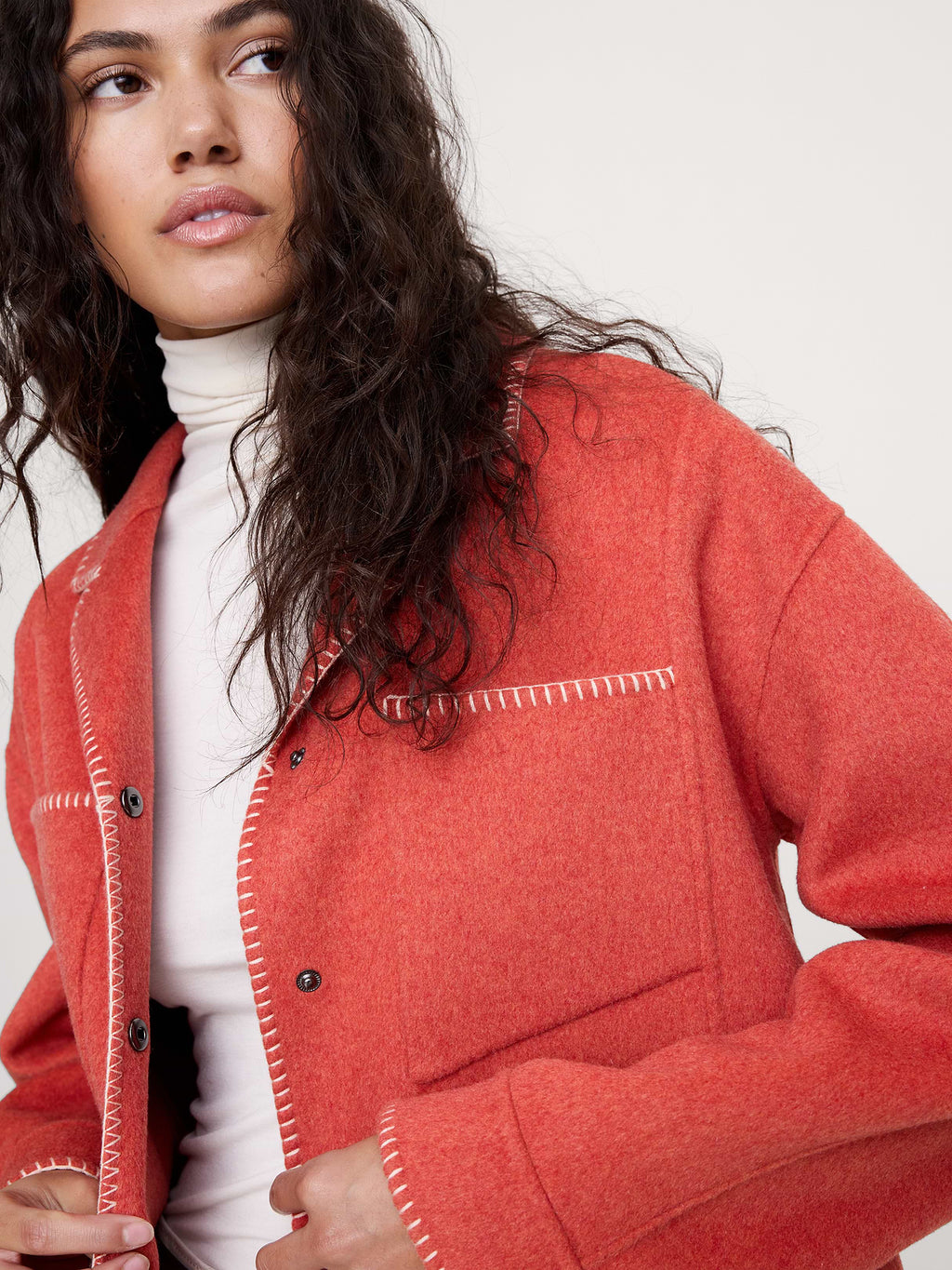 Double-Faced Short Jacket with Blanket Stitch - Harbor Sunset Orange