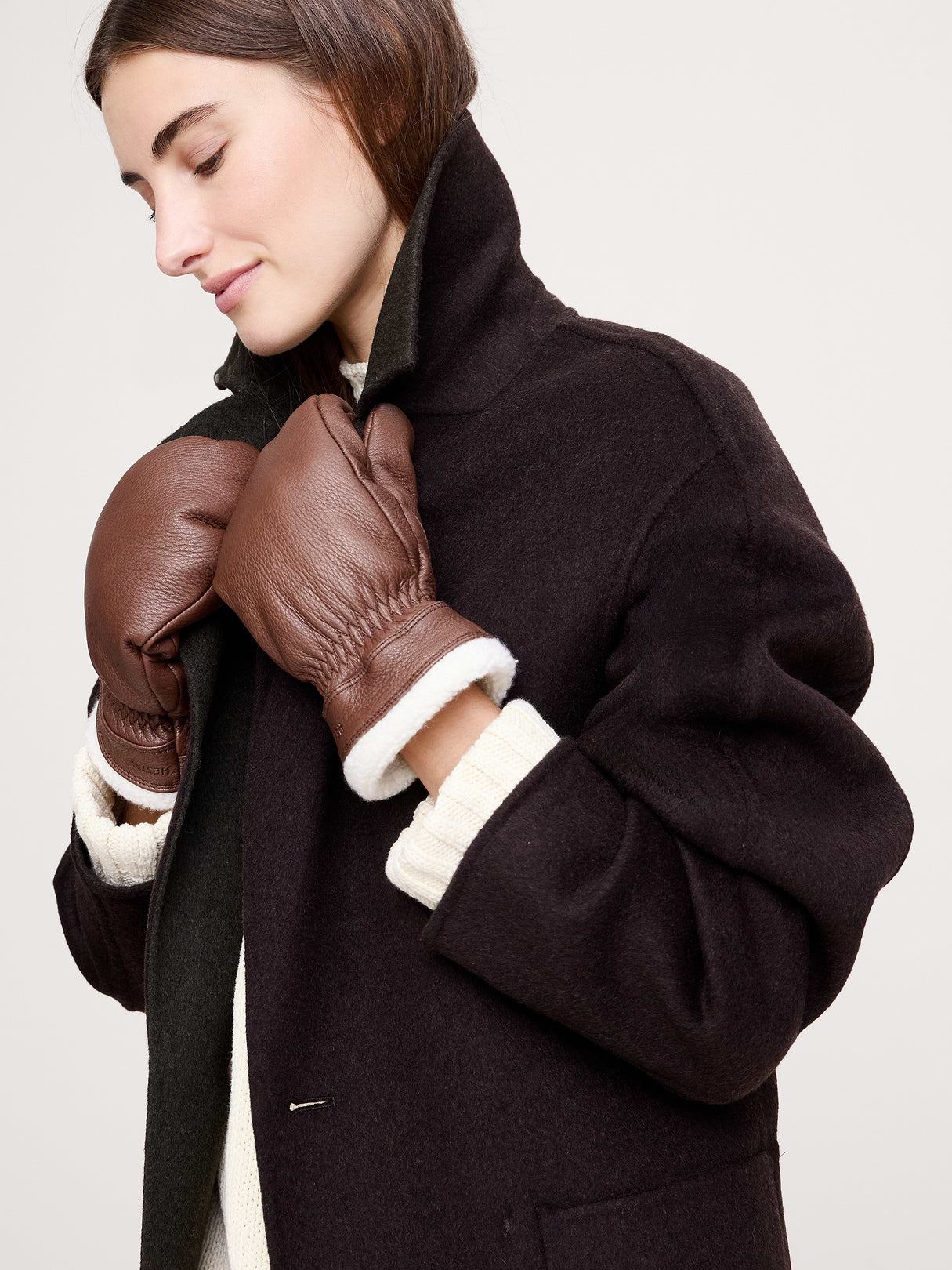 Boda Leather Mittens by Hestra - Chocolate Brown