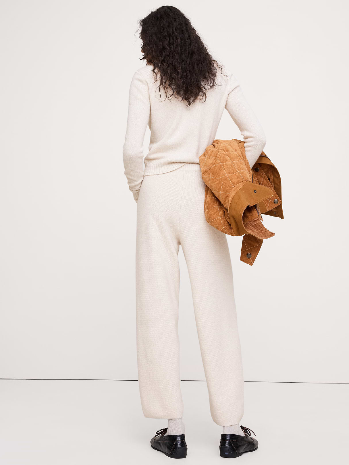 Merino-Cotton Barrel Sweater Pant - Cream