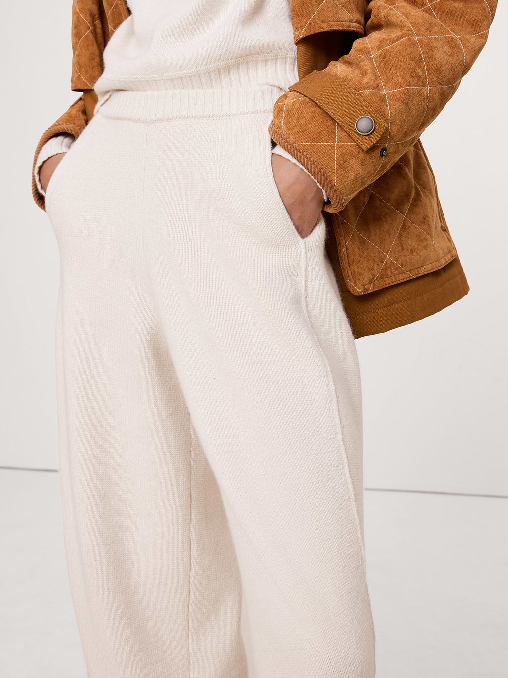 Merino-Cotton Barrel Sweater Pant - Cream