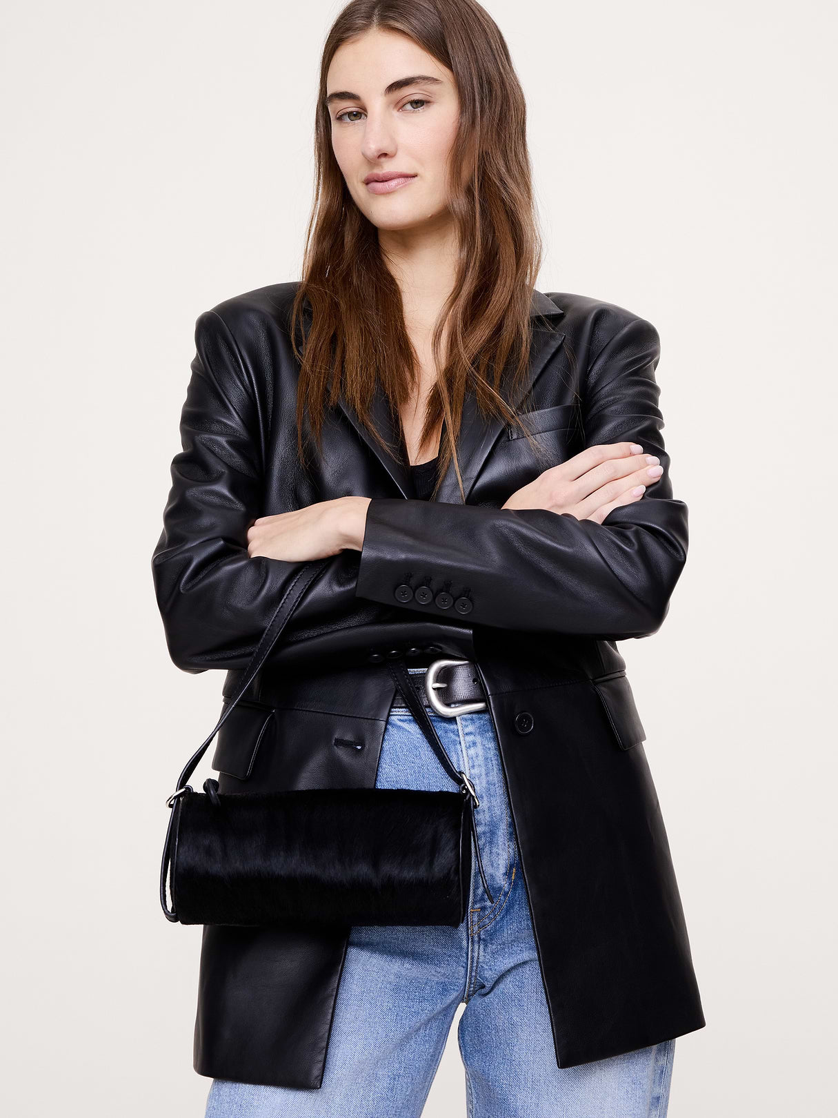 Leather Barrel Bag - Black Haircalf Leather
