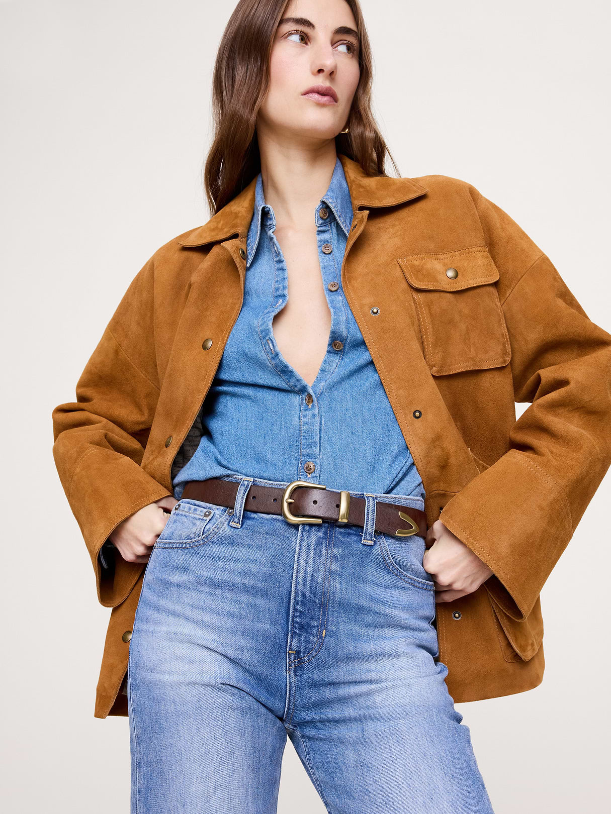 Western Leather Belt - Dark Oak Brown