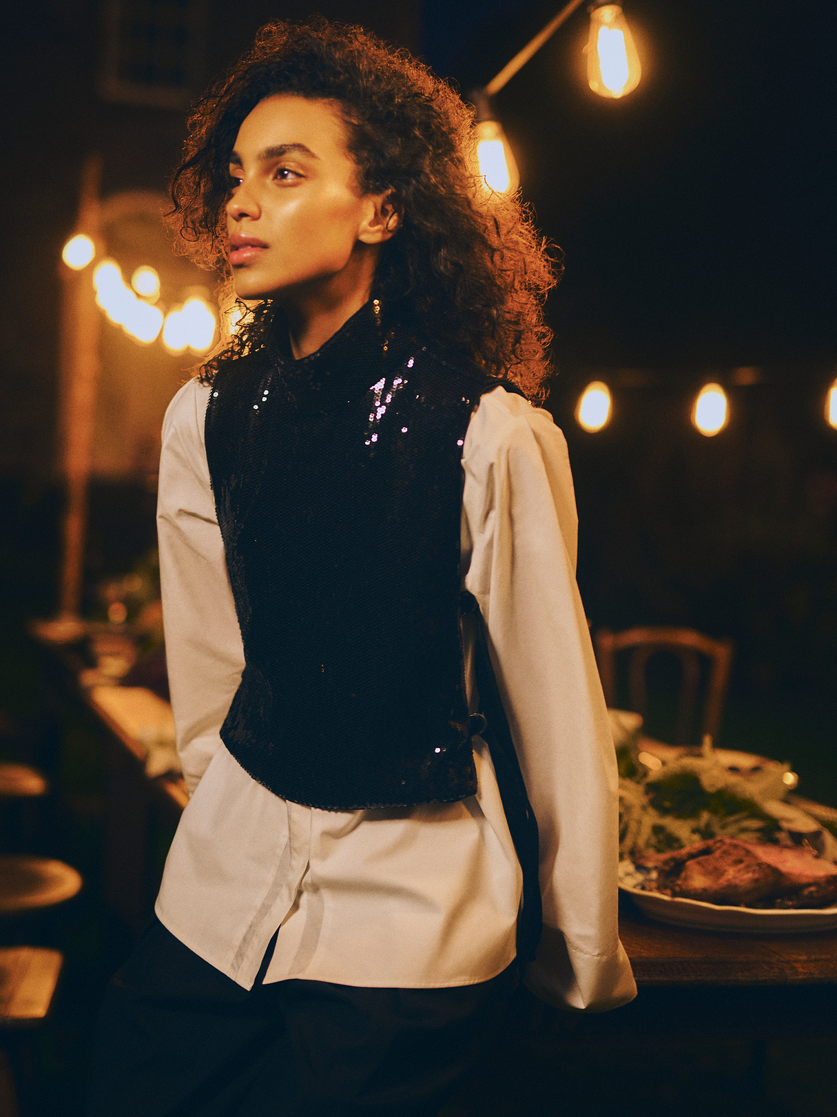 Sequin Open-Side Top - Black