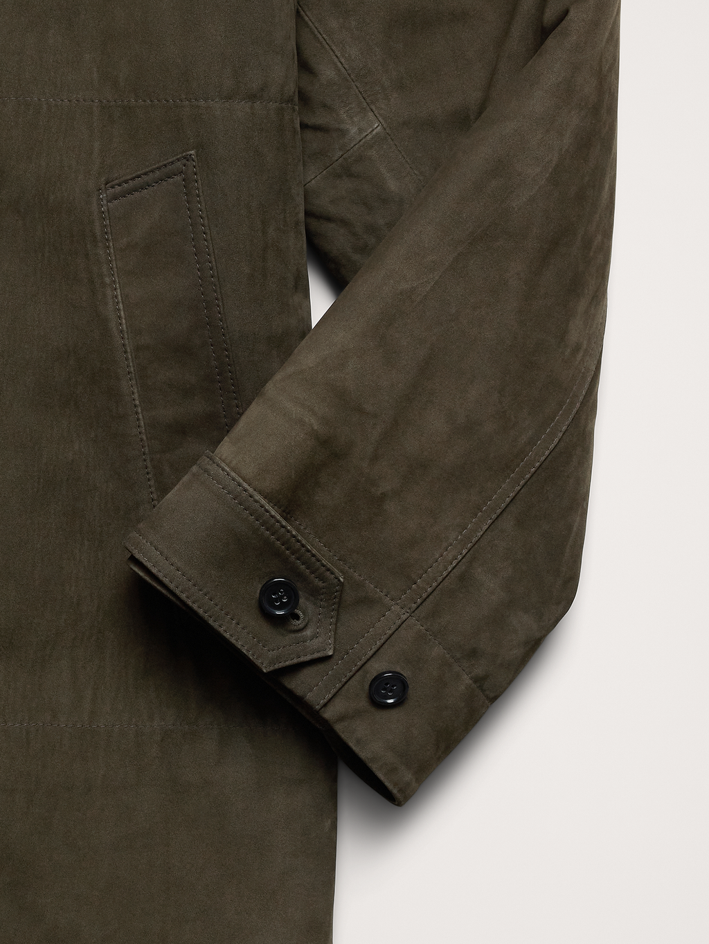 Nubuck Leather Car Coat - Olive Green