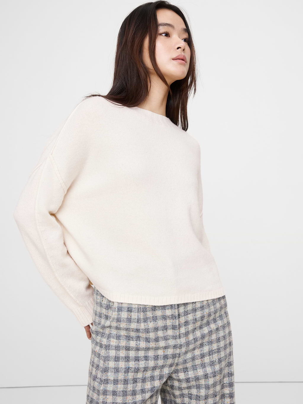 Merino-Cotton Cropped Sweater - Cream White