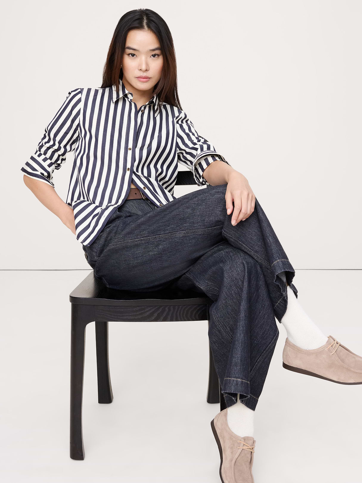 The Everyday Shirt in Cotton Poplin - Bold Blue Stripe