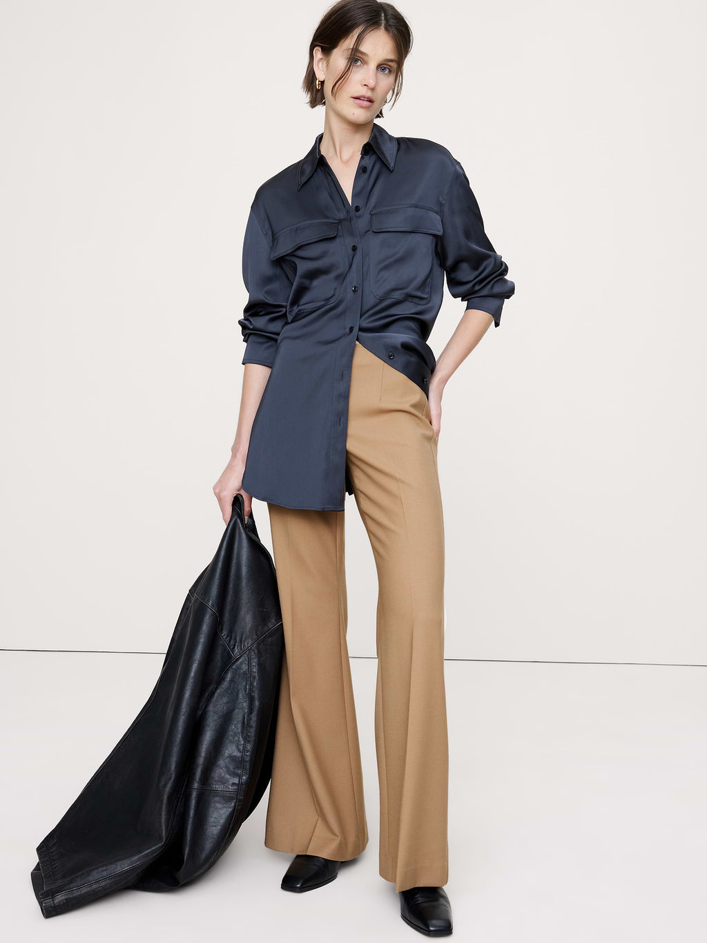 Mid-Rise Flare Stretch Wool-Blend Pant - Camel