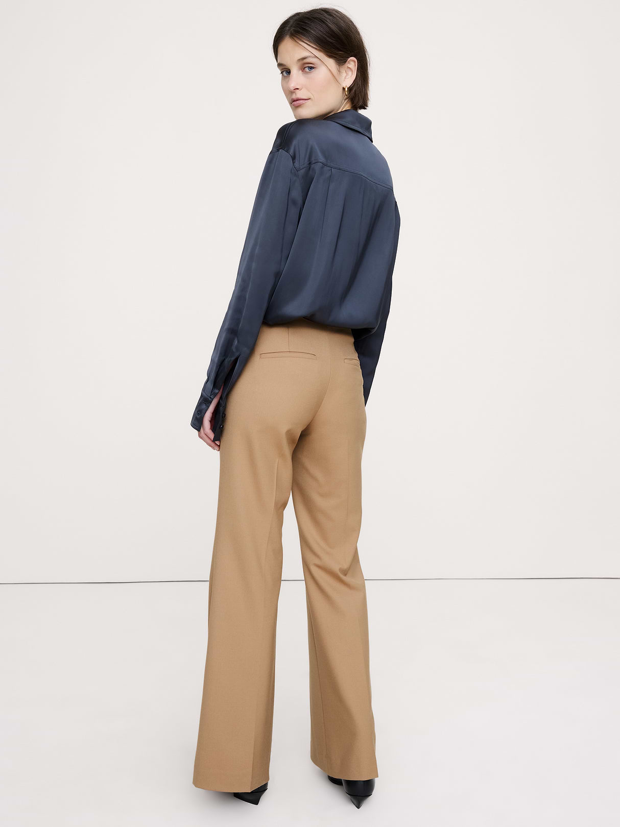 Mid-Rise Flare Stretch Wool-Blend Pant - Camel
