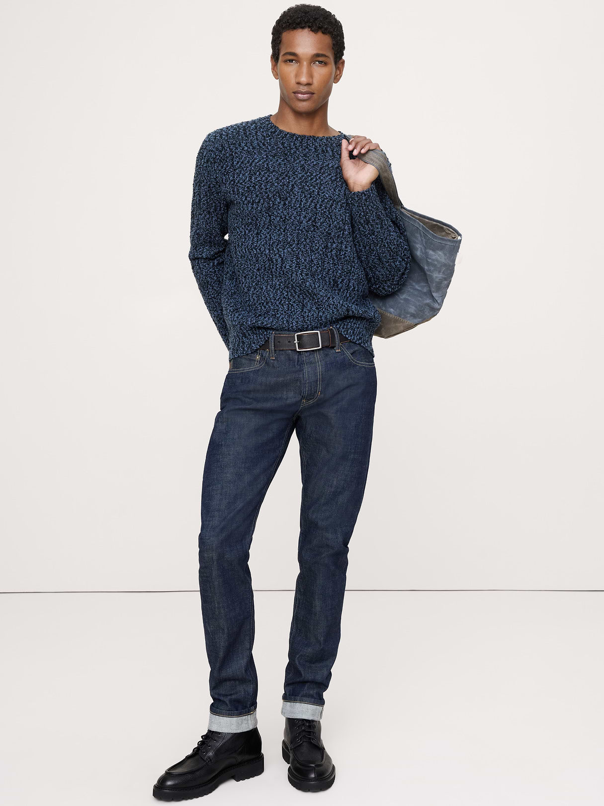 Bouclé Ribbed Crew-Neck Sweater - Atmosphere Blue