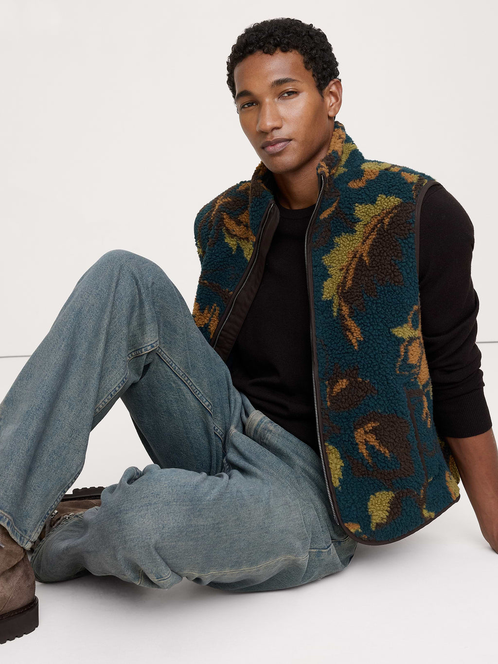 Print Sherpa Vest - Floral