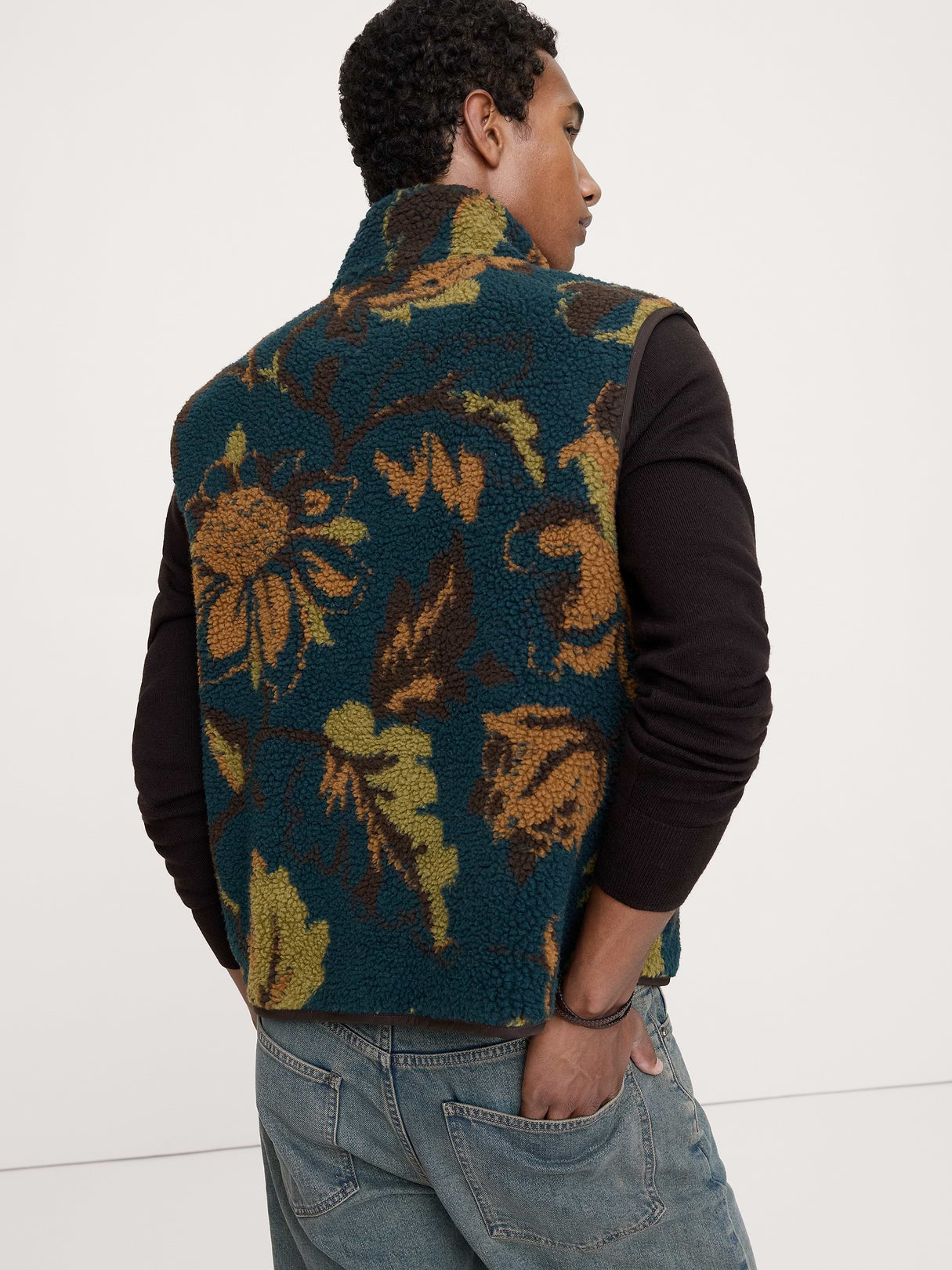 Print Sherpa Vest - Floral