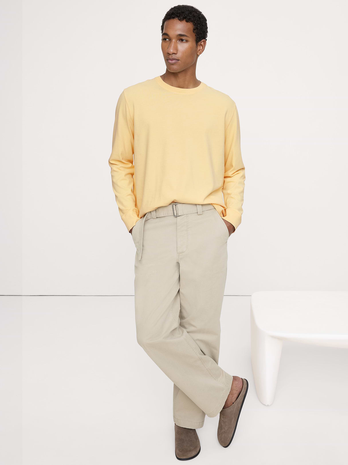 Sueded Cotton Long-Sleeve T-Shirt - Sahara Sun Yellow