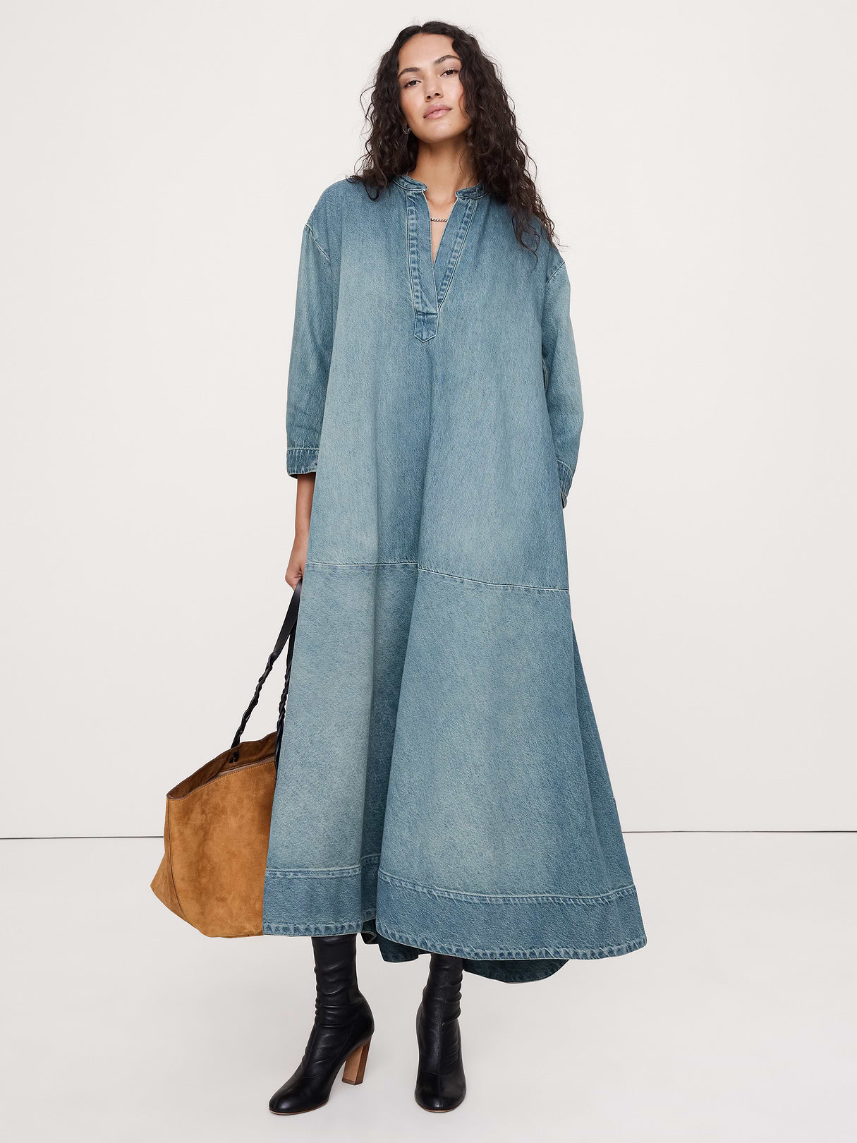 Denim Popover Shirt Dress - Vintage Blue Wash