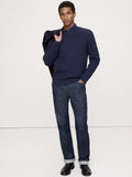 Cotton-Linen Blend Crew-Neck Sweater - Navy Blue