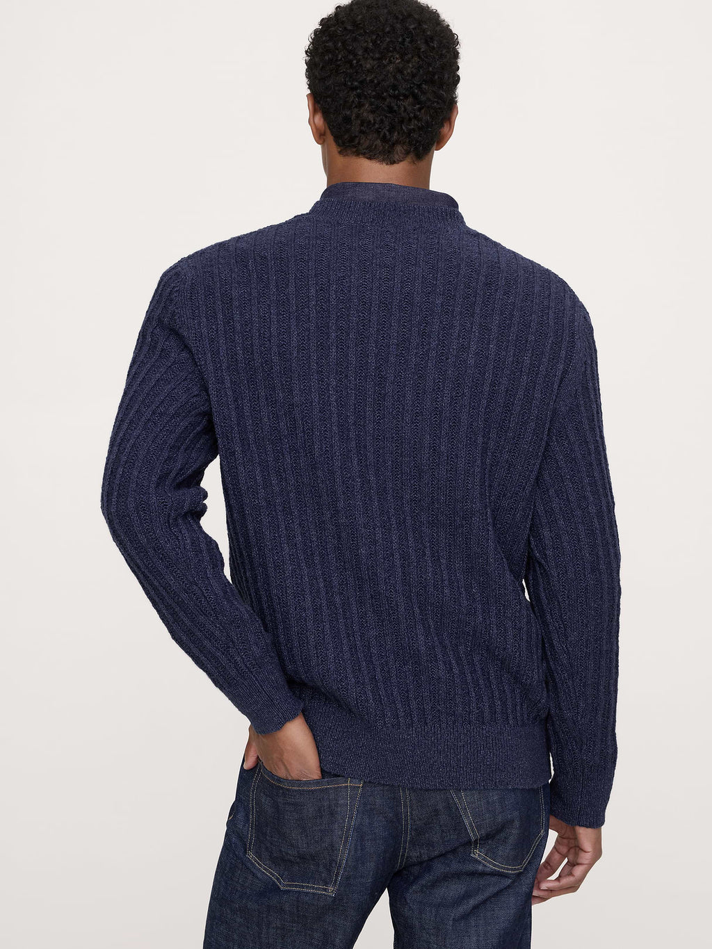 Cotton-Linen Blend Crew-Neck Sweater - Navy Blue