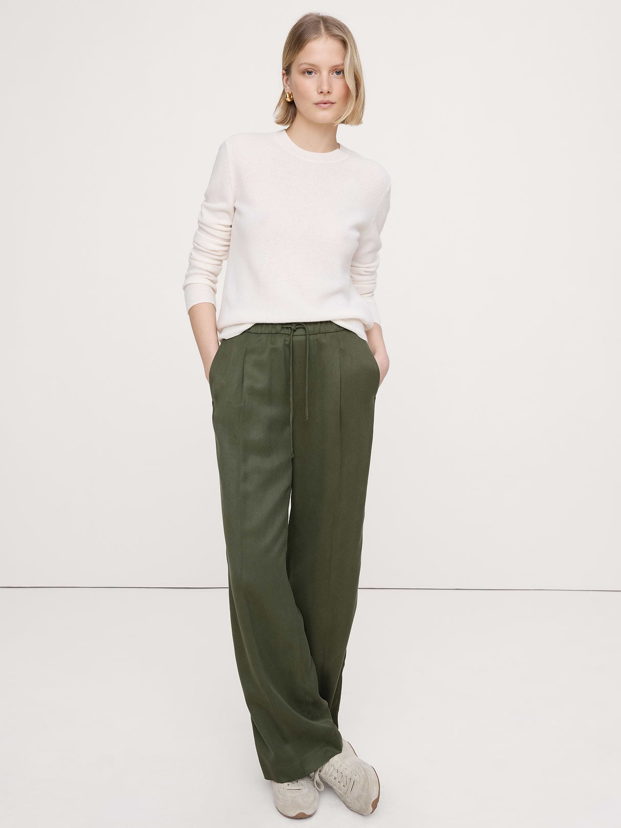 High-Rise Wide-Leg Drapey TENCEL™ Pull-On Pant - Spiced Olive Green